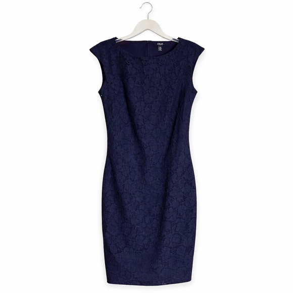 Chaps Dresses & Skirts - Chaps Navy Floral Lace Sheath Dress Size 4 Sleeveless Boatneck Elegant NWT